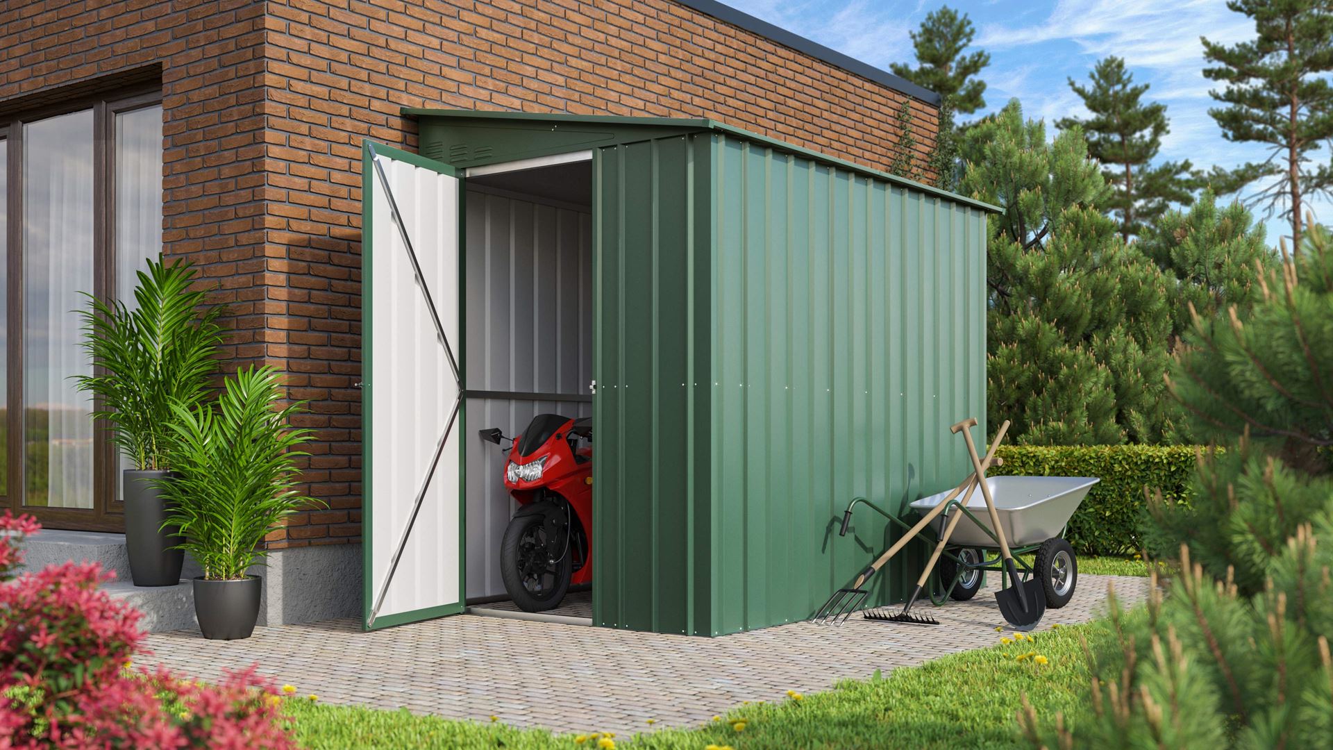 Vitavia Aanbouw -tuinberging LeanTo 58 H178 - jade groen - Tuinberging metaal - L144 x 234 x 203 cm afbeelding