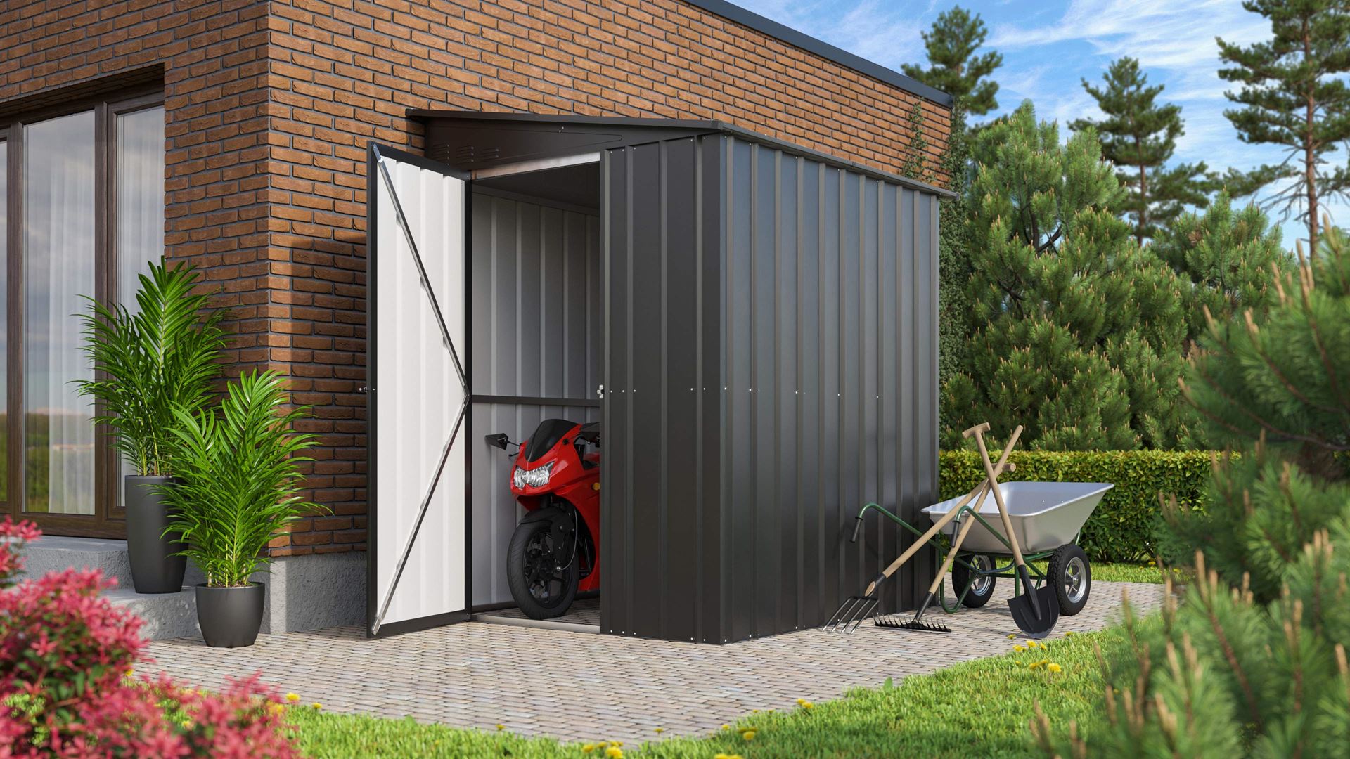 Vitavia Aanbouw -tuinberging LeanTo 56 H178 - antraciet - Tuinberging metaal - L144 x 171 x 203 cm afbeelding