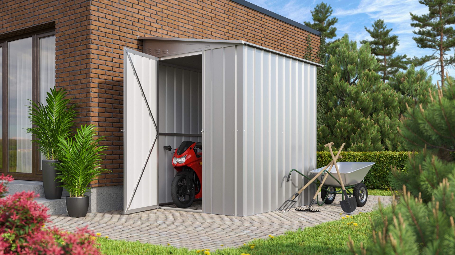 Vitavia Aanbouw -tuinberging LeanTo 56 H178 - zilver metallic - Tuinberging metaal - L144 x 171 x 203 cm afbeelding