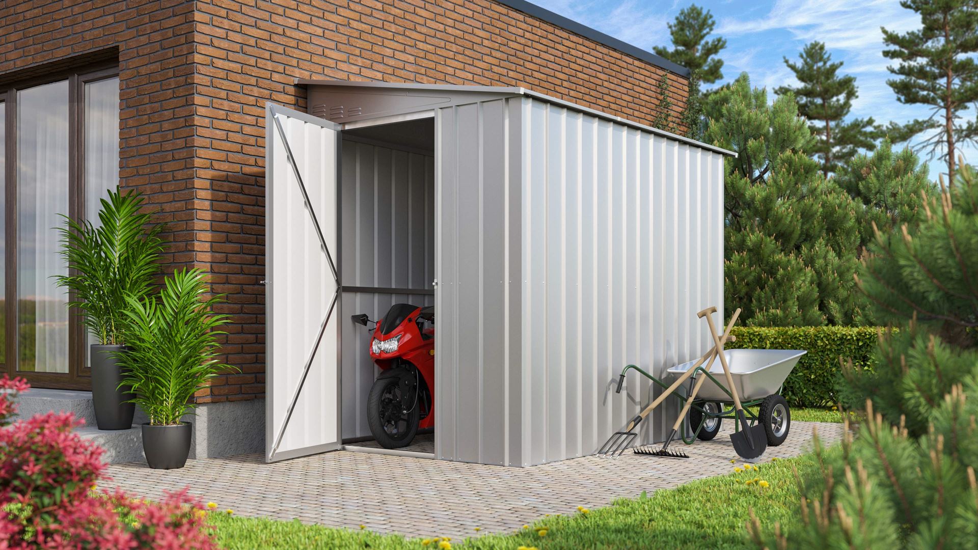 Vitavia Aanbouw -tuinberging LeanTo 58 H178 - zilver metallic - Tuinberging metaal - L144 x 234 x 203 cm afbeelding