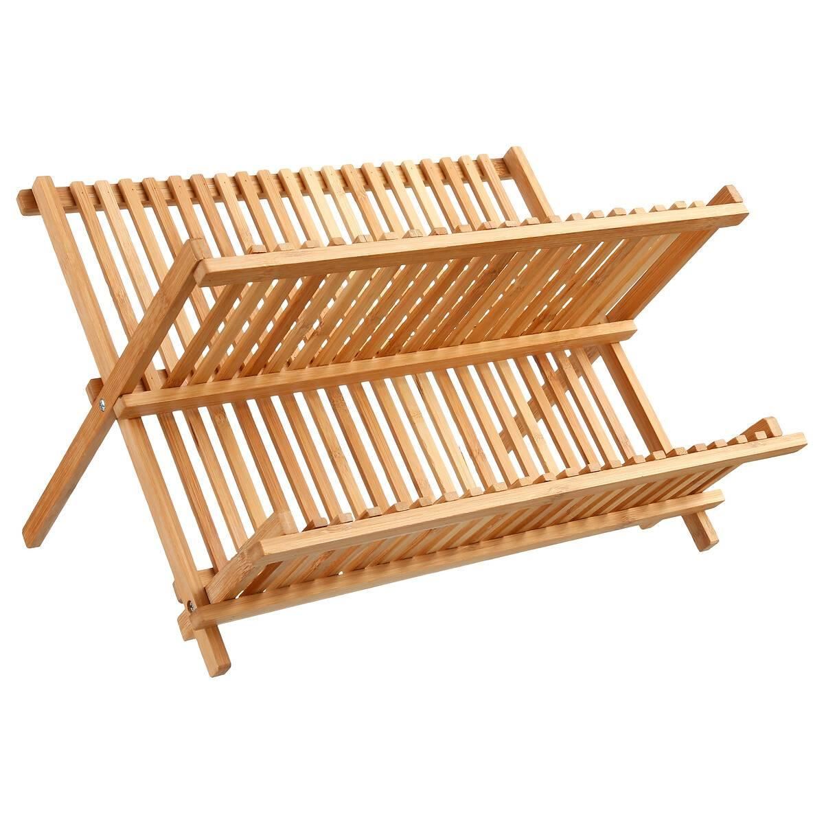 Secret de Gourmet bamboe houten afdruiprek - 42 x 33 cm - 2-laags afwasrek