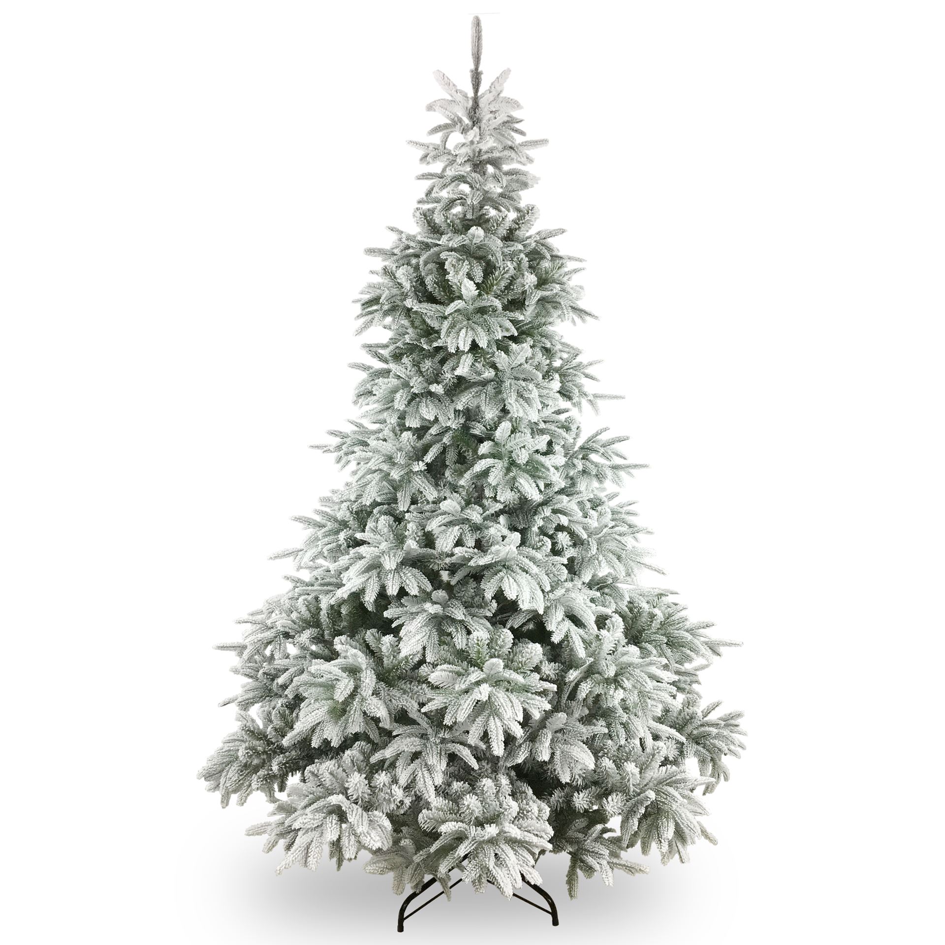 Andorra Flocked kunstkerstboom - 213 cm - groen -Ø 155 cm - 2.329 tips - besneeuwd - metalen voet afbeelding