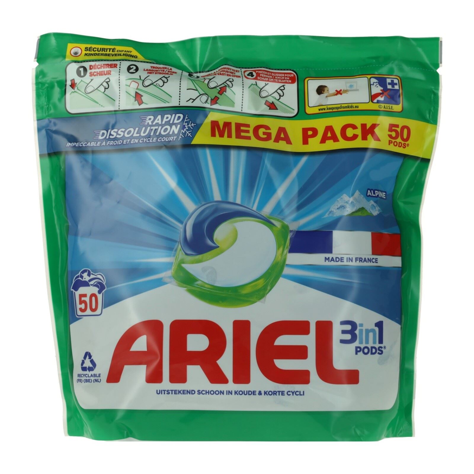 Ariel 3-in-1 Alpine waspods - 50 wascapsules - Krachtige reiniging vanaf 20°C afbeelding