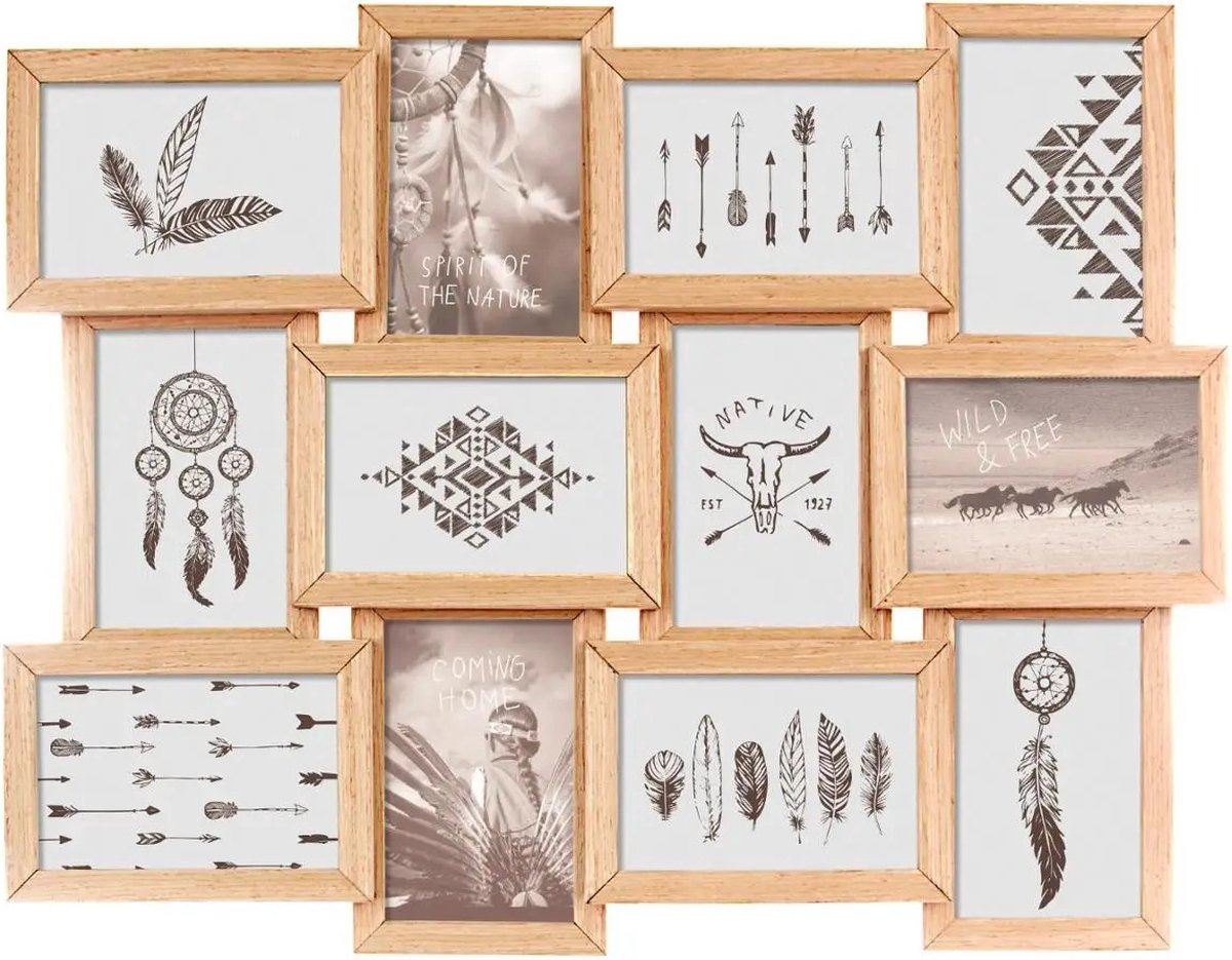 Atmosphera Collage Fotolijst voor 12 foto’s - 58x45 cm - Hout - Sfeervolle Wanddecoratie afbeelding