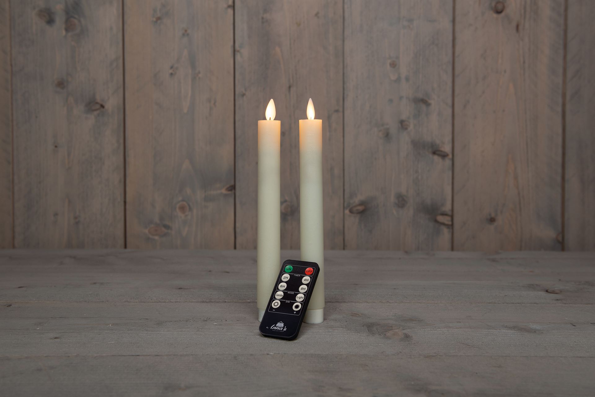 Anna's Collection - Led dinerkaars - ivoor - H 23cm - set van 2 stuks - met afstandsbediening afbeelding