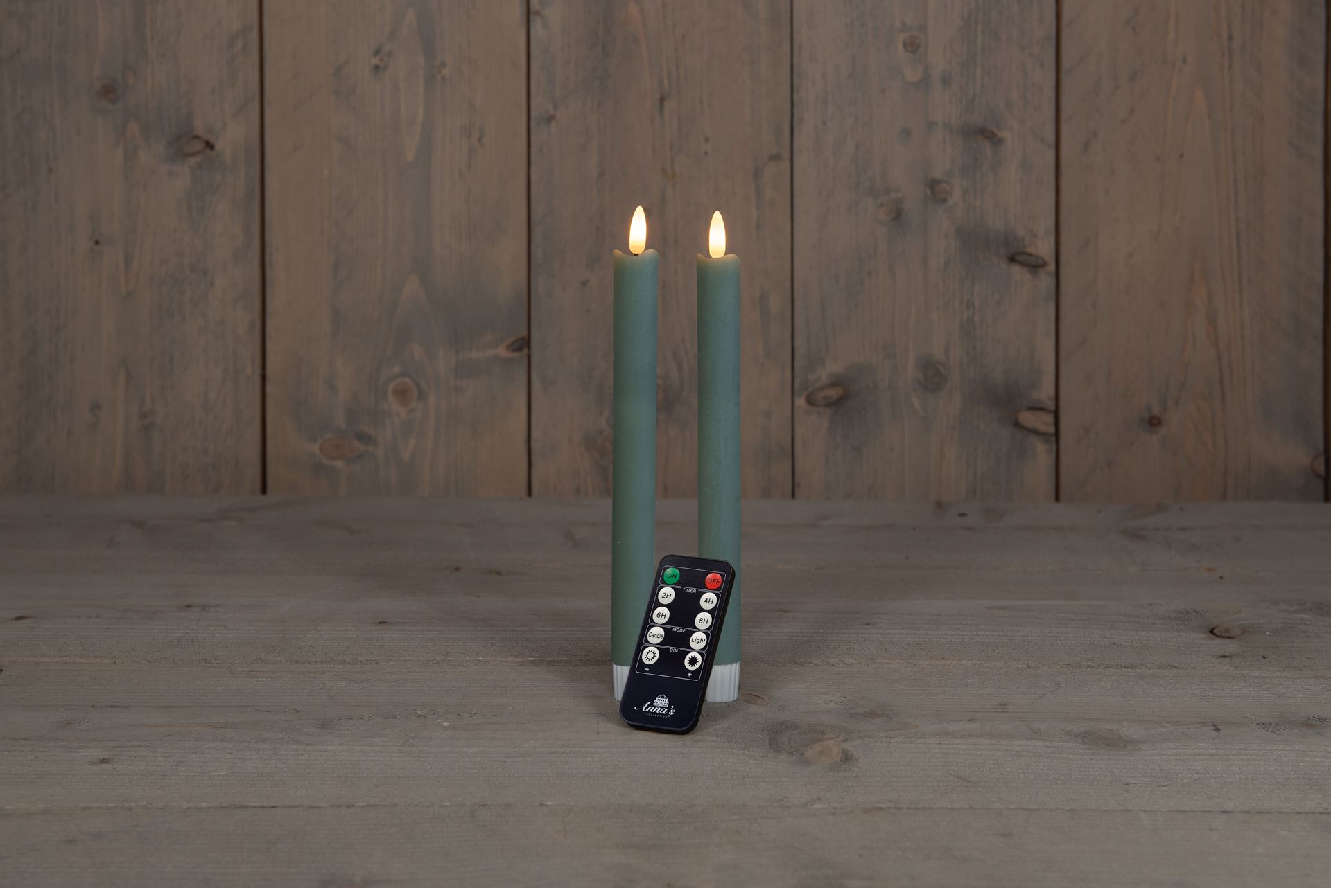 Anna's Collection - Led dinerkaars - jade groen - H 23cm - set van 2 stuks - met afstandsbediening afbeelding