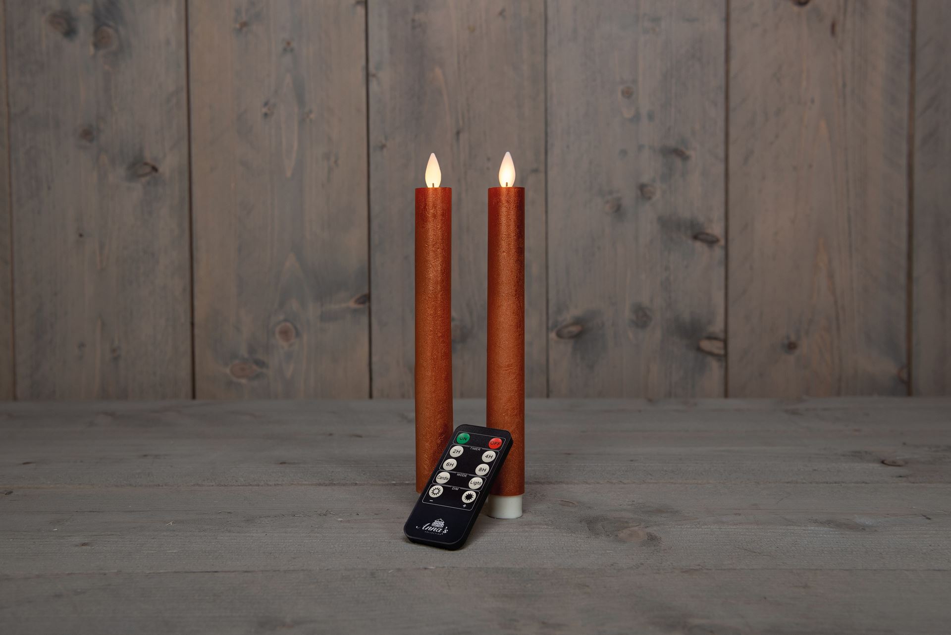 Anna's Collection - Led dinerkaars - koper - H 23cm - set van 2 stuks - met afstandsbediening afbeelding
