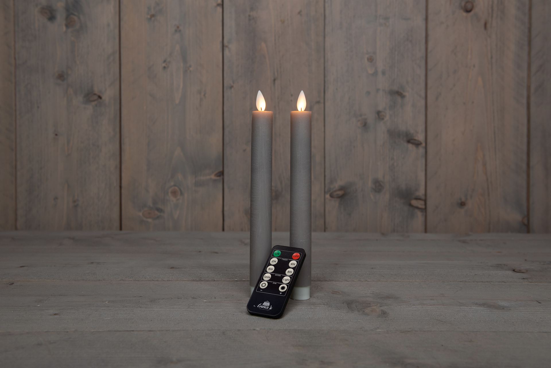 Anna's Collection - Led dinerkaars - taupe - H 23cm - set van 2 stuks - met afstandsbediening afbeelding