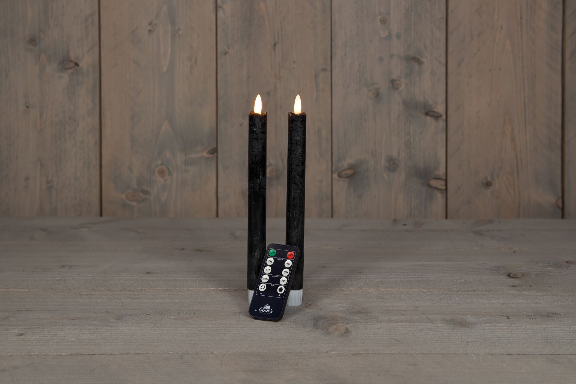 Anna's Collection - Led dinerkaars - zwart - H 23cm - set van 2 stuks - met afstandsbediening afbeelding