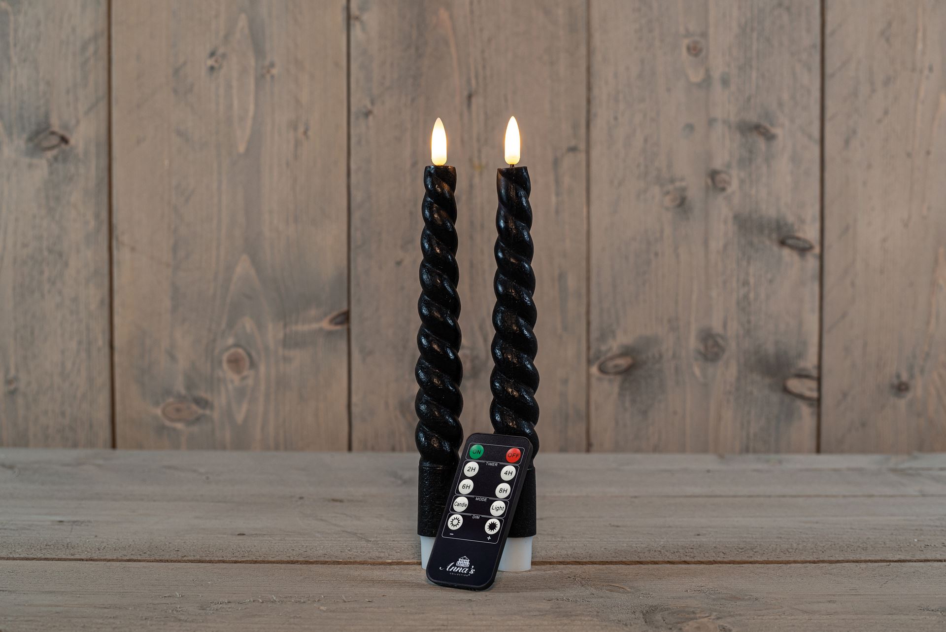 Anna's Collection - Led gedraaide dinerkaars - zwart - H 23cm - set van 2 stuks - met afstandsbediening afbeelding