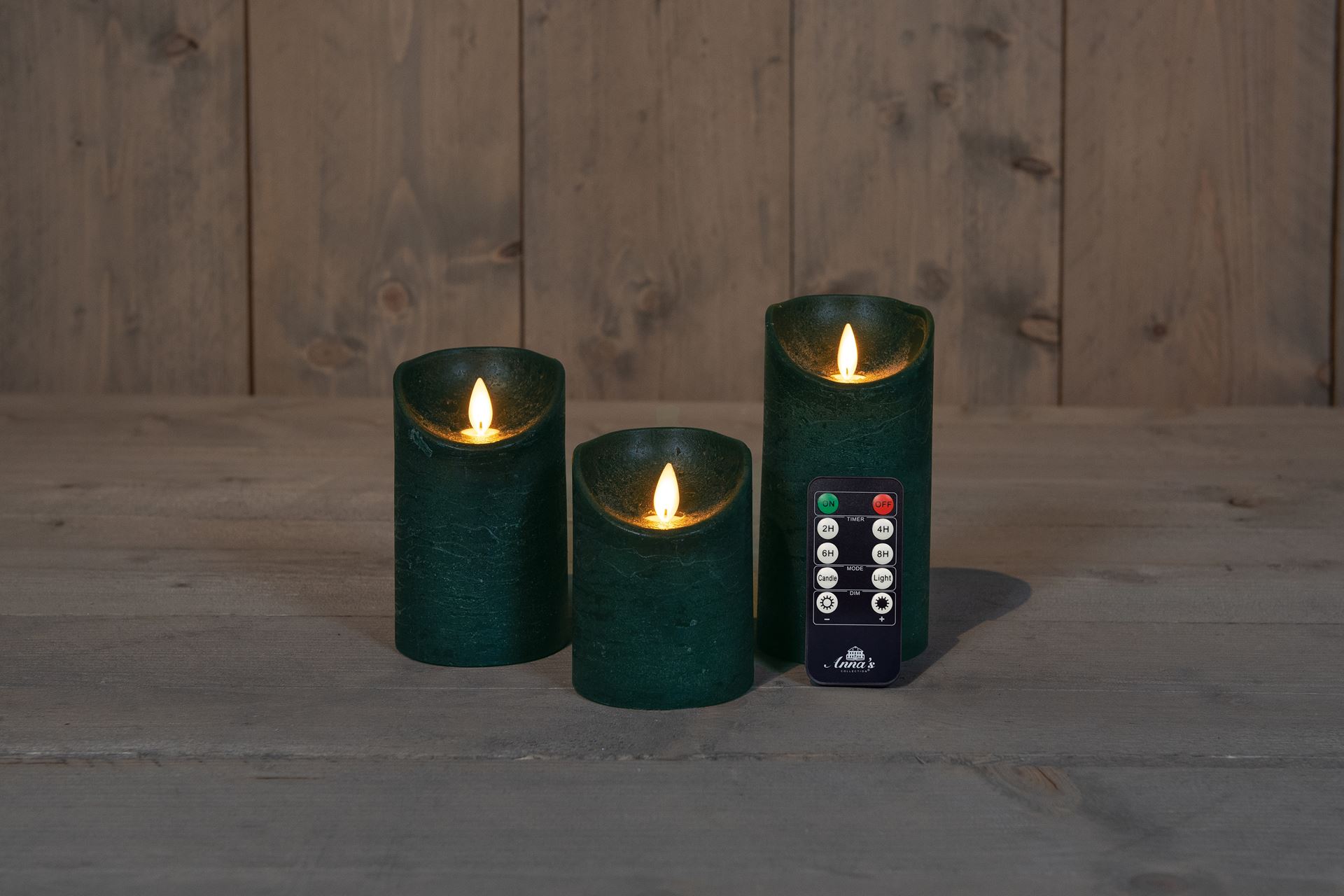 Anna's Collection - Ledkaarsen donkergroen - set van 3 stuks - diverse groottes - met afstandsbediening afbeelding