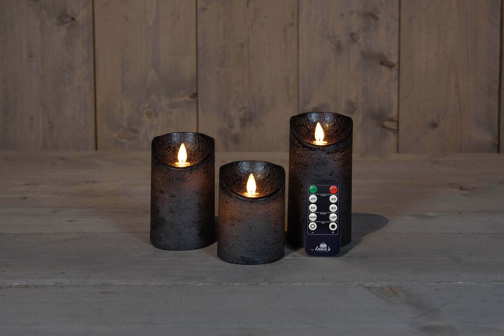 Anna's Collection - Ledkaarsen antraciet - set van 3 stuks - diverse groottes - met afstandsbediening afbeelding