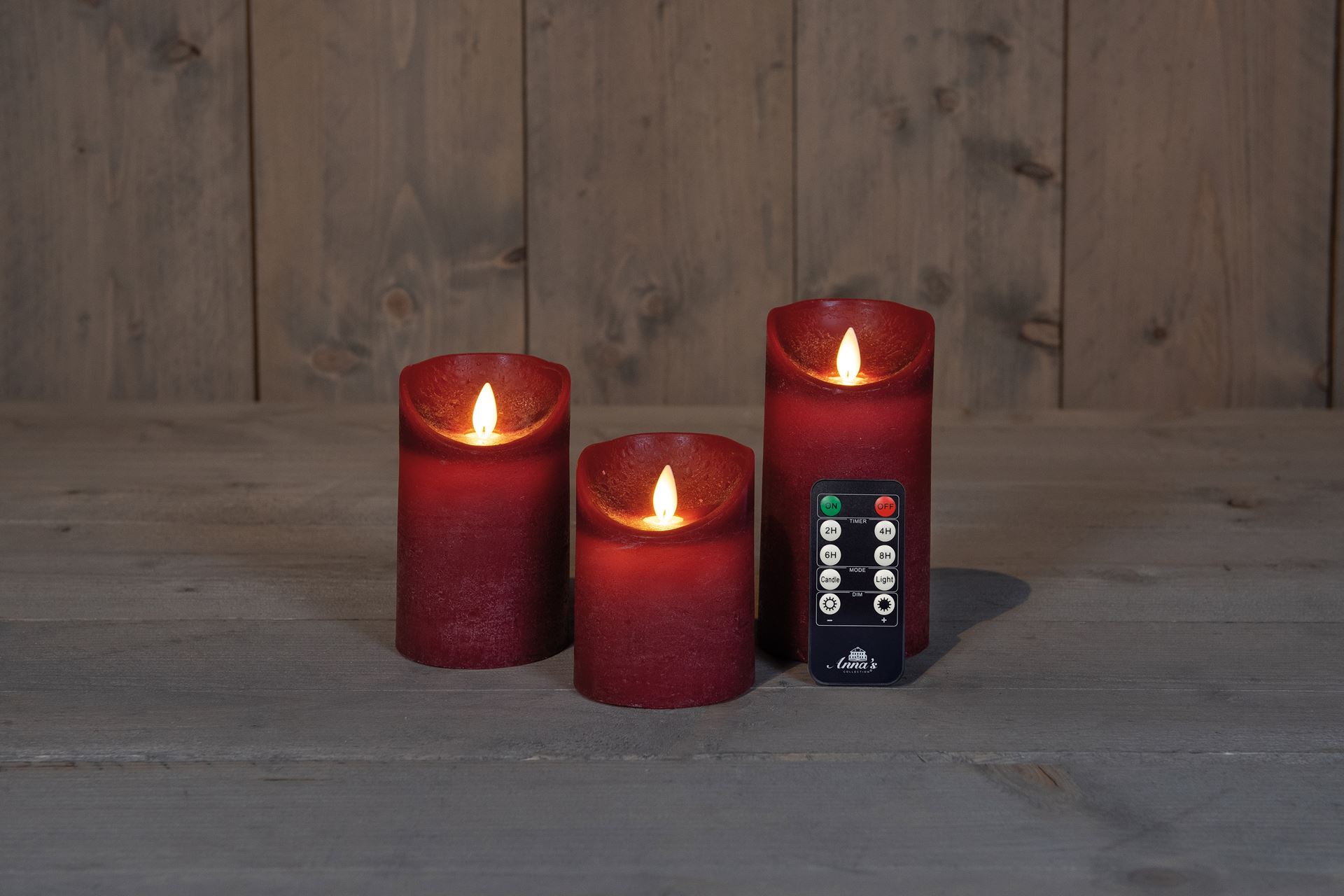 Anna's Collection - Ledkaarsen bordeaux - set van 3 stuks - diverse groottes - met afstandsbediening afbeelding