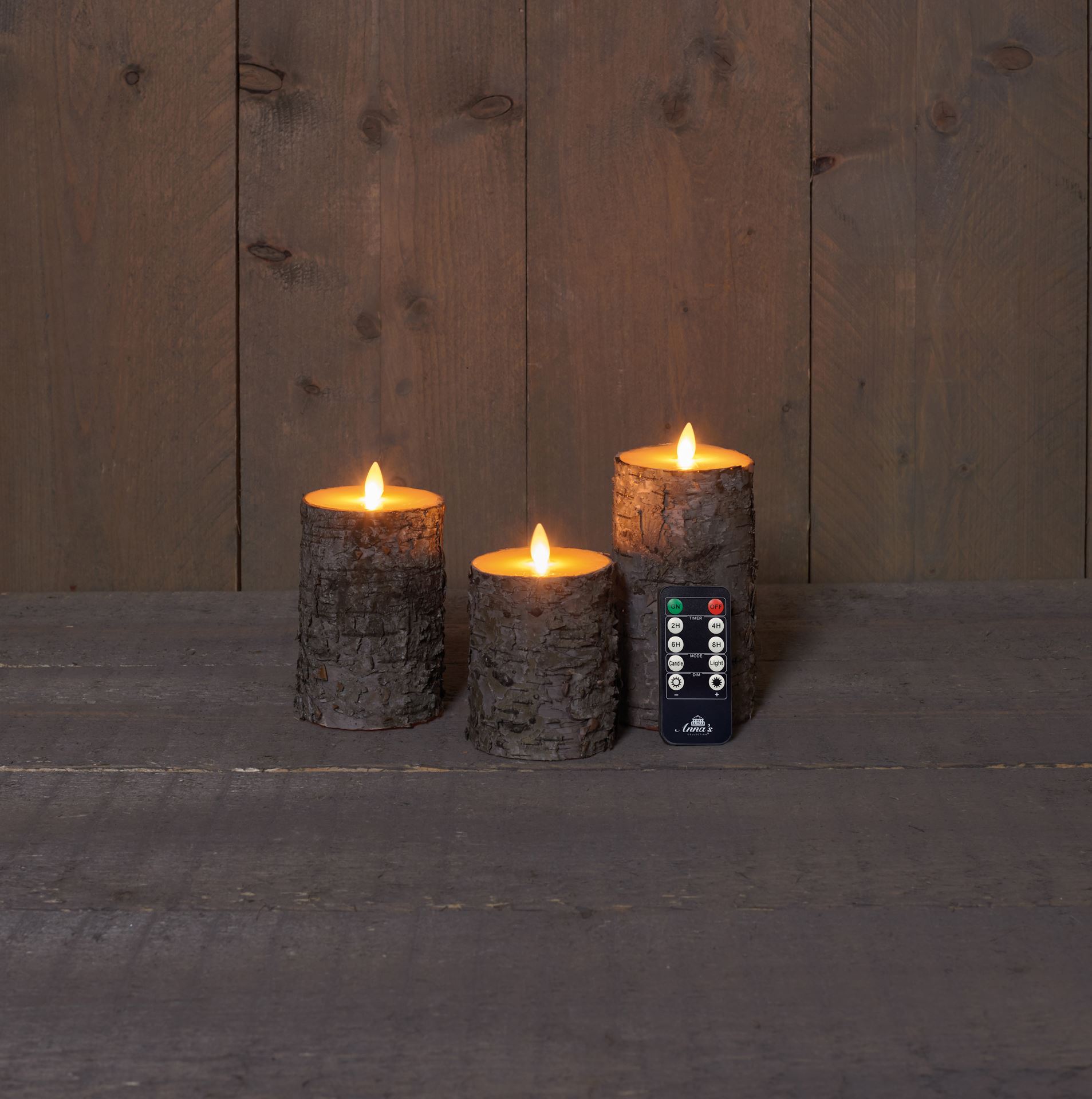 Anna's Collection - Ledkaarsen donker berkenhout - set van 3 stuks - diverse groottes - met afstandsbediening afbeelding