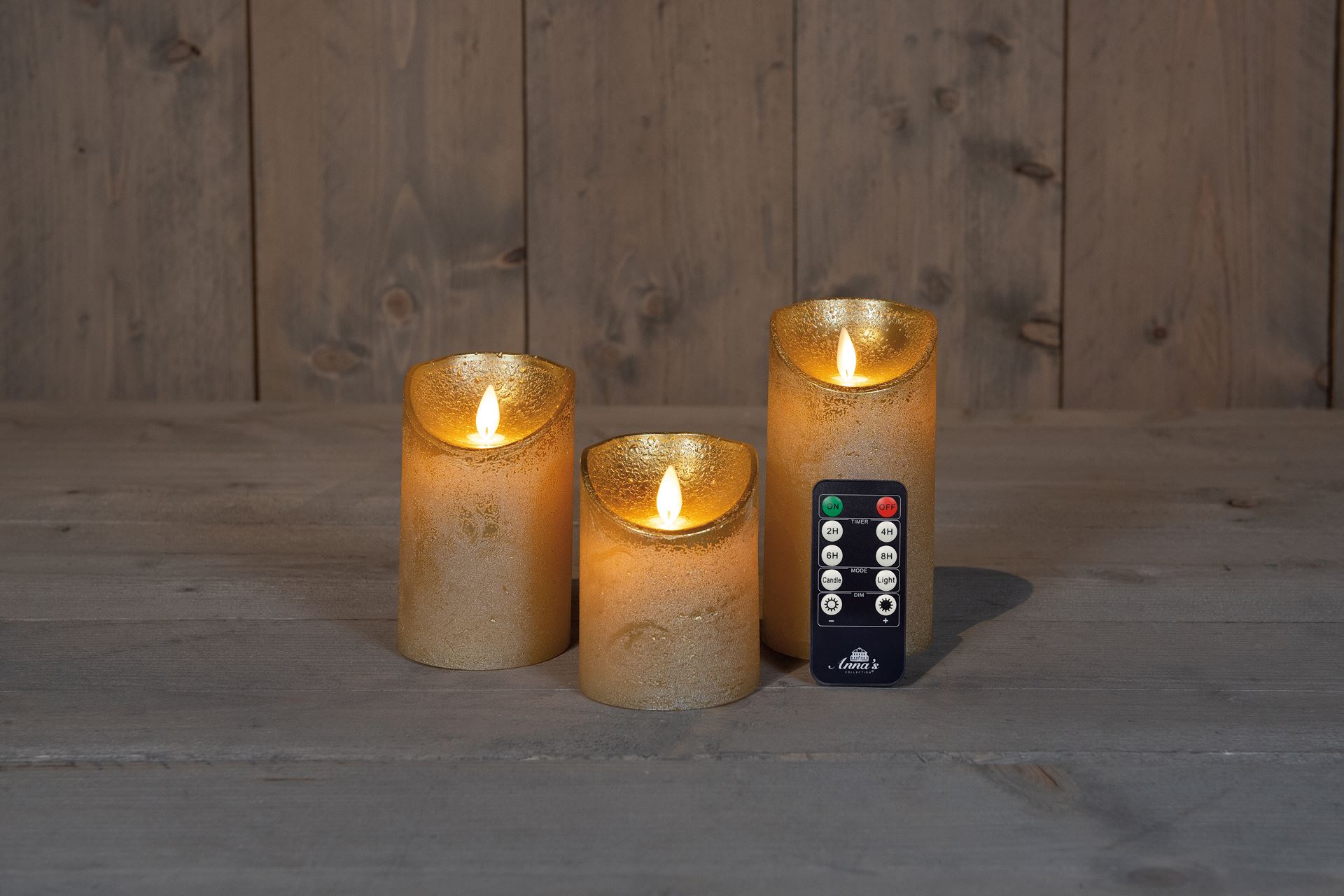 Anna's Collection - Ledkaarsen goud - set van 3 stuks - diverse groottes - met afstandsbediening afbeelding