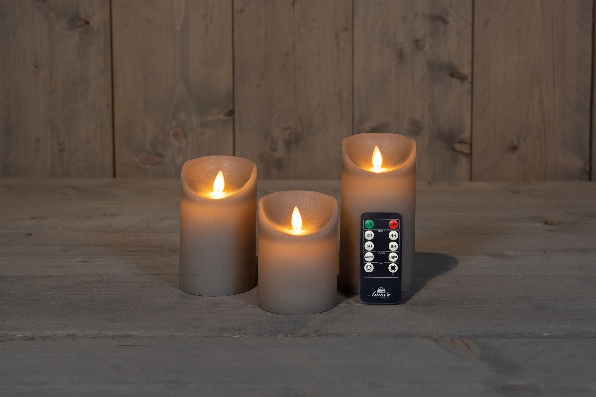 Anna's Collection - Ledkaarsen taupe - set van 3 stuks - diverse groottes - met afstandsbediening afbeelding