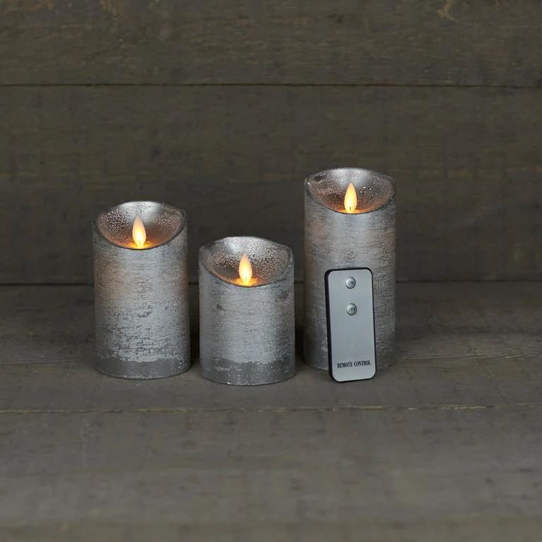 Anna’s Collection – Ledkaarsen zilver – set van 3 stuks – diverse groottes – met afstandsbediening