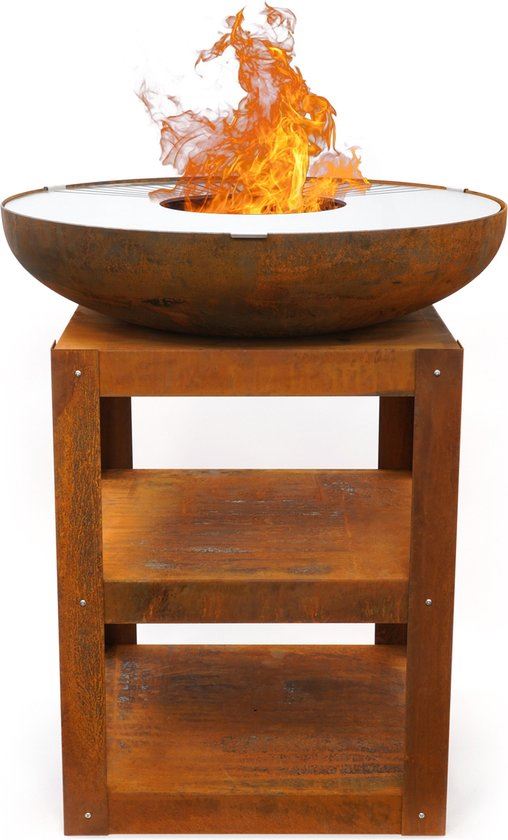 HEAT plancha vuurschaal Bakka met houtopslag– L80 x B80 x H96 cm – zwart afbeelding