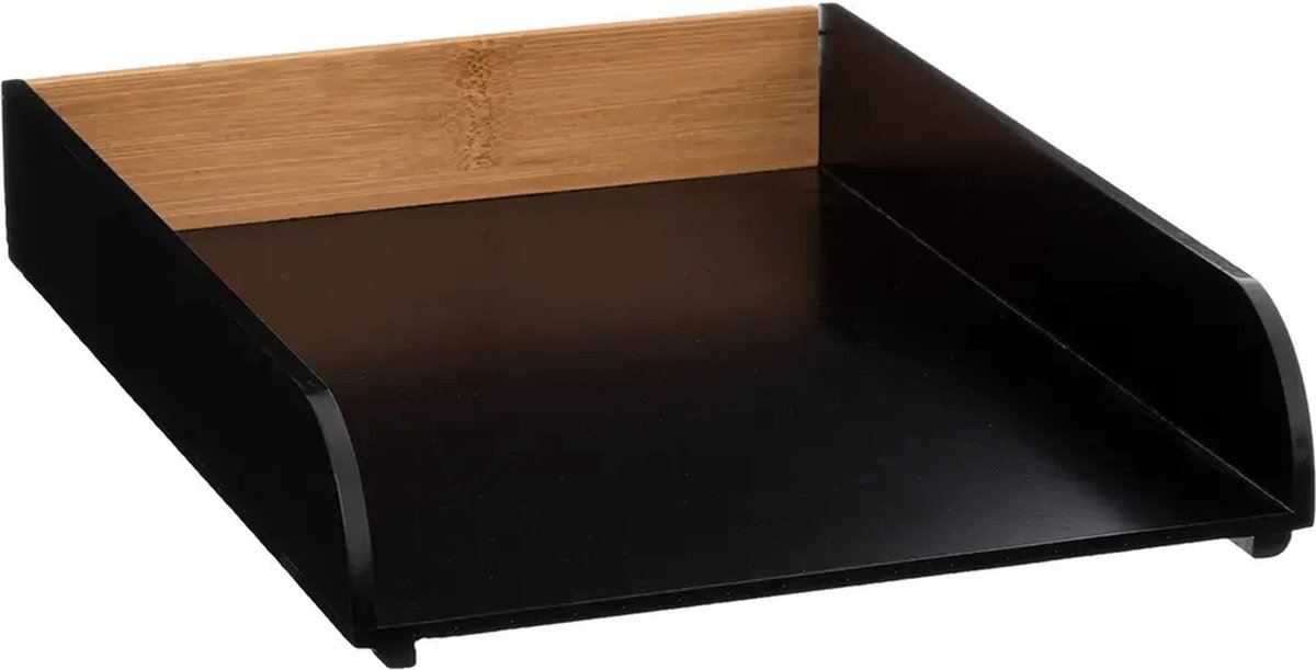 5Five bamboe zwarte bureau organiser/postbakje - A4 formaat - Uitbreidbaar en stapelbaar - Bamboe hout afbeelding