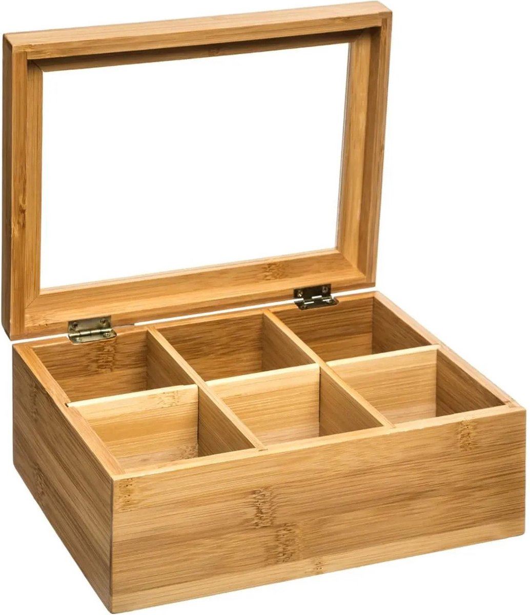 Secret de Gourmet theedoos 22 x 15 x 8,5 cm - 6 vakken - Bamboe afbeelding
