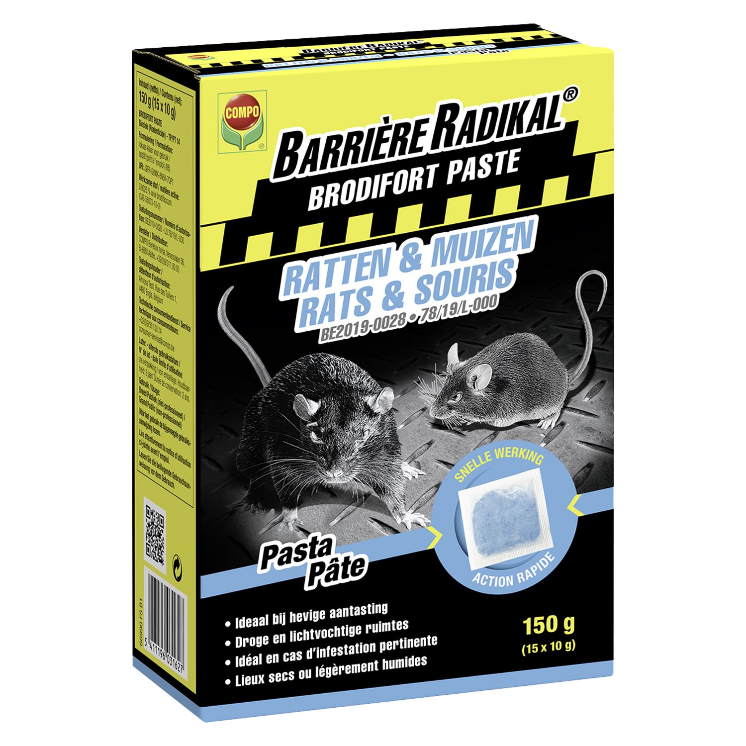 Compo Barrière Radikal Brodifort Pasta- 150g - ratten- en muizenvergif