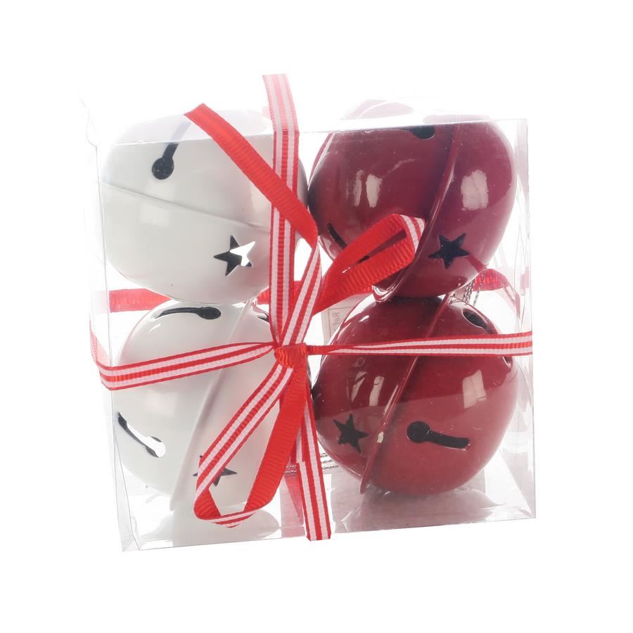 Set van 4 kerstbelletjes -Ø 6cm - rood&wit afbeelding