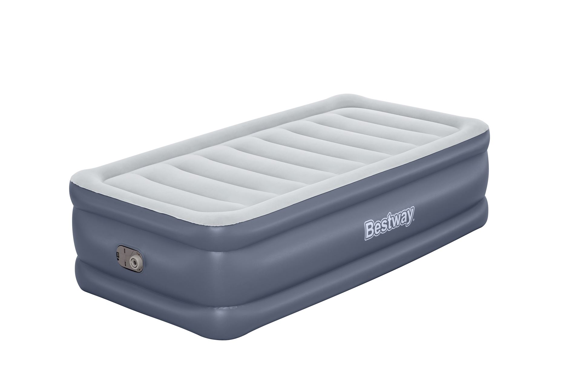 Bestway luchtbed'Tritech Twin'- 191x97x51 cm - met zijkant, ingebouwde pomp - blauw/wit afbeelding