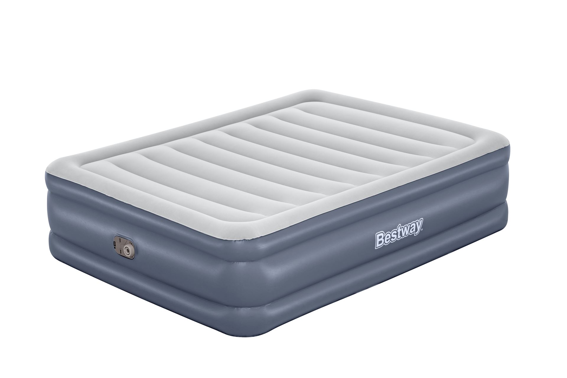 Bestway luchtbed'Tritech Queen'- 203x152x51 cm - met zijkant, ingebouwde pomp - blauw/wit afbeelding