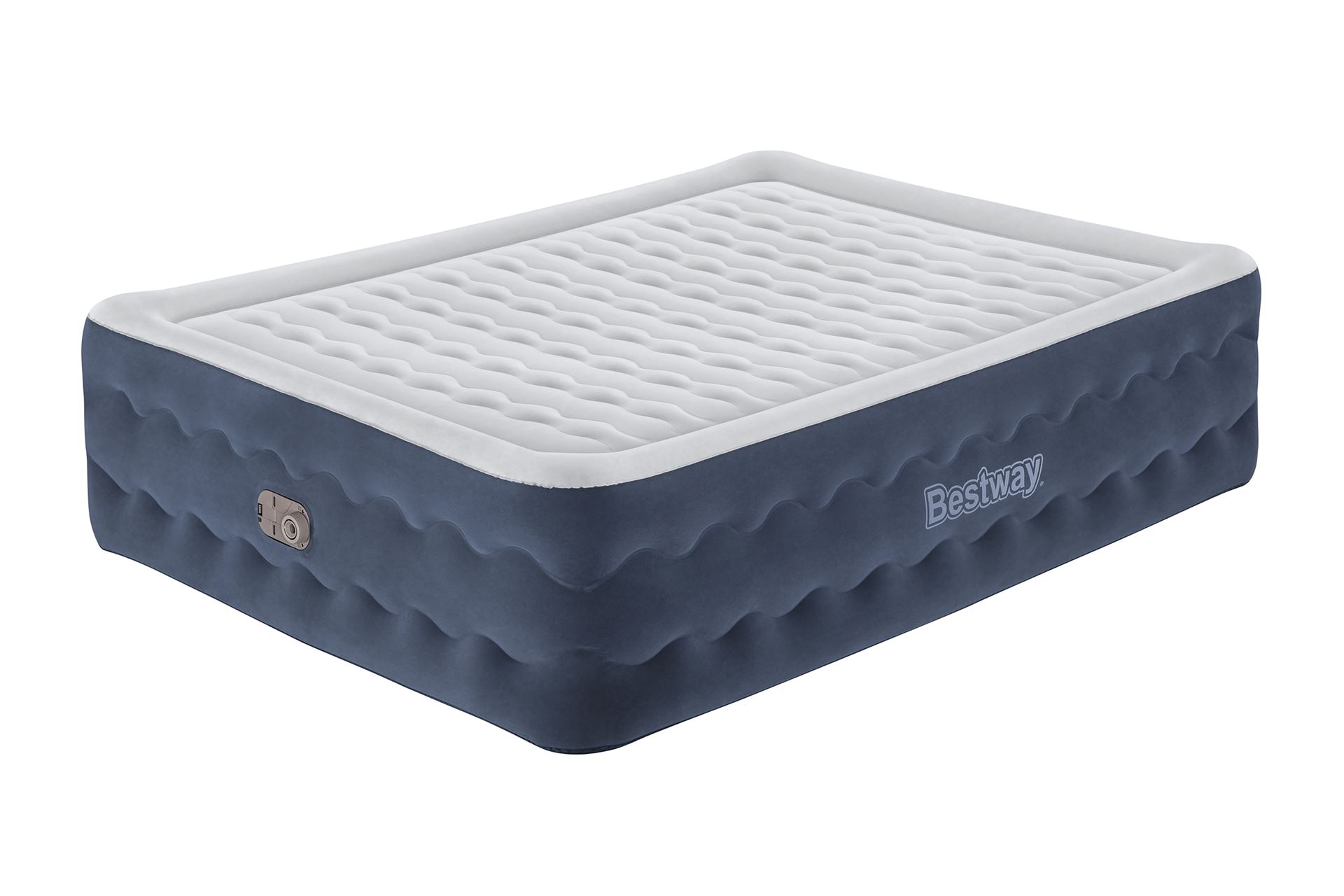 Bestway luchtbed'Tritech Queen'- 203x152x51 cm - met zijkant, ingebouwde pomp - Luxe design blauw/wit afbeelding