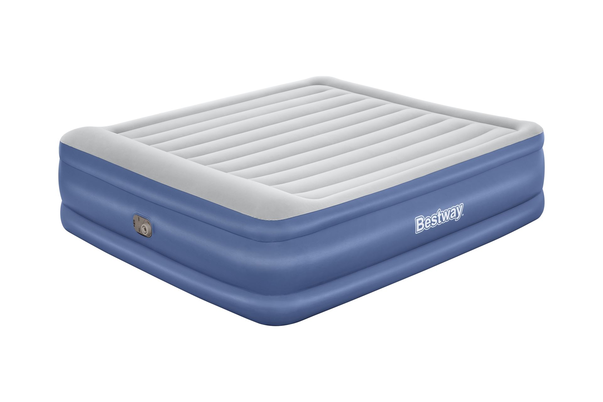 Bestway luchtbed'Tritech King'- 203x193x56 cm - met zijkant, ingebouwde pomp, leegloopventiel en hoofdkussen - blauw/grijs afbeelding