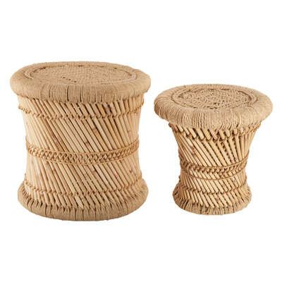 Atmosphera bijzettafel set van 2 naturel bamboe– Boho Salontafel – Bohemian Bijzettafeltjes afbeelding