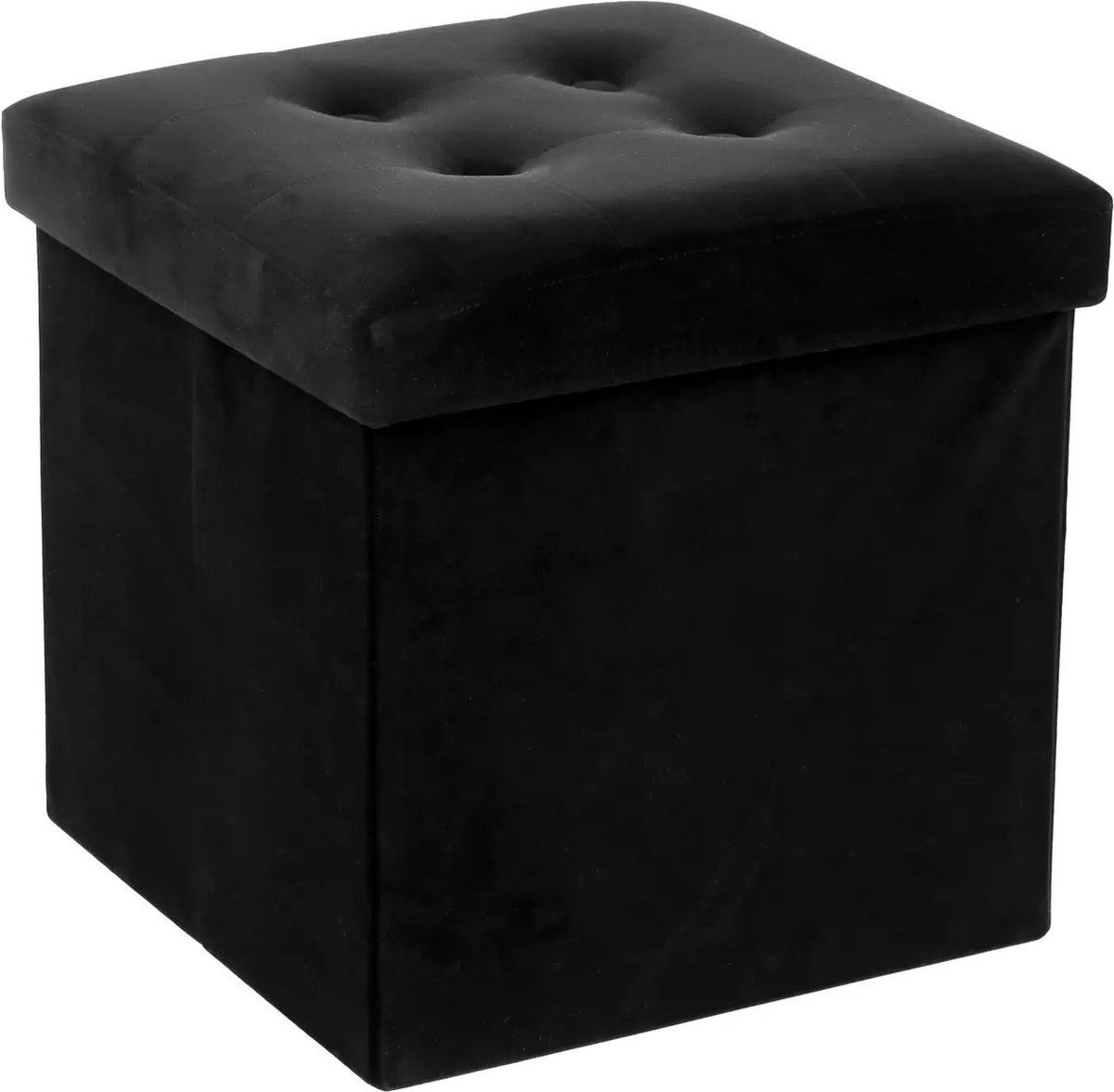 Atmosphera opvouwbare poef / opbergbox - Zwart - 38 x 38 x 38 cm - Ook geschikt als voetenbankje afbeelding
