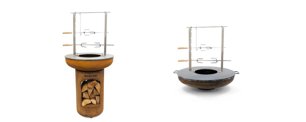 BonFeu Rotisserie Set – Draaispit voor BBQ – Roestvrij staal - Voor Plancha diameter 60, 80 & 100 cm - Kip & Spiesen boven open vuur
