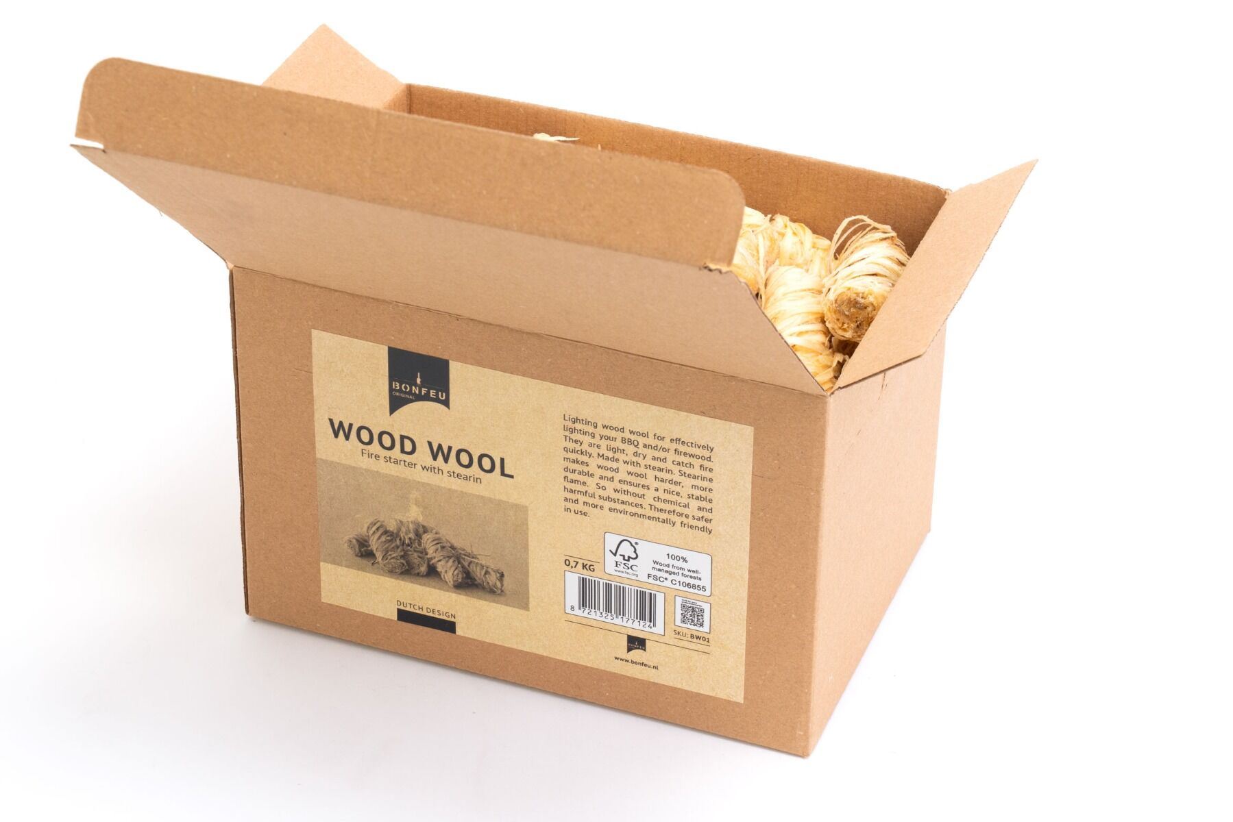 BonFeu Woodwool 0.7 kg– Aanmaakhoutkrullen – Ca. 60 Stuks – Natuurlijk&Geurloos– Voor BBQ, Vuurschaal&Openhaard afbeelding