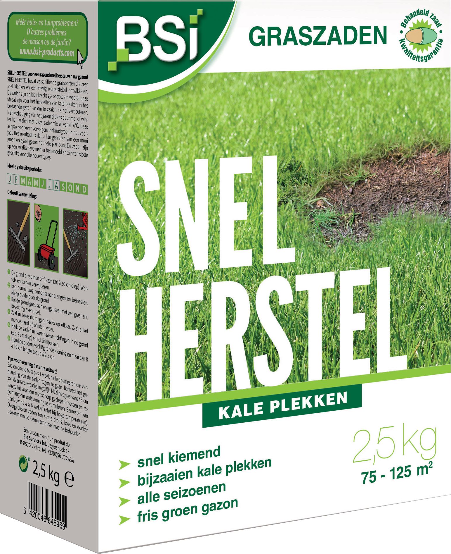 BSI graszaad Snel Herstel gecoat - voor het bijzaaien van kale plekken - 2,5kg tot 125m² afbeelding