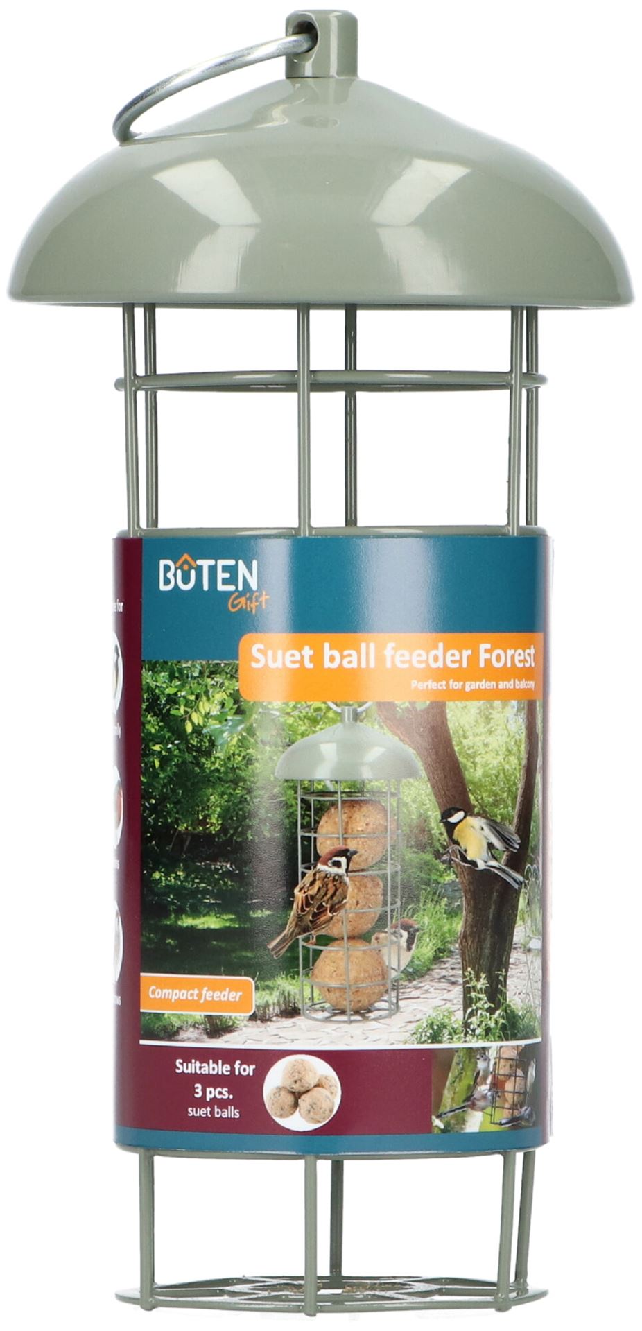 Bûten Gift feeder - Vvetbolhouder"Forest"voor 3 vetbollen - groen afbeelding