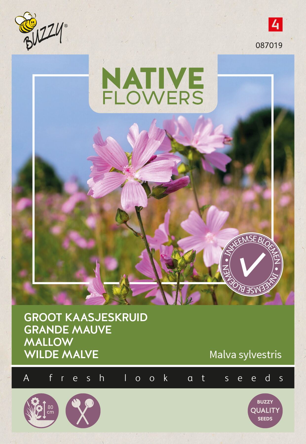 Buzzy Groot Kaasjeskruid Malva Silvestris - Trek Bijen aan - Hoogte 80cm afbeelding