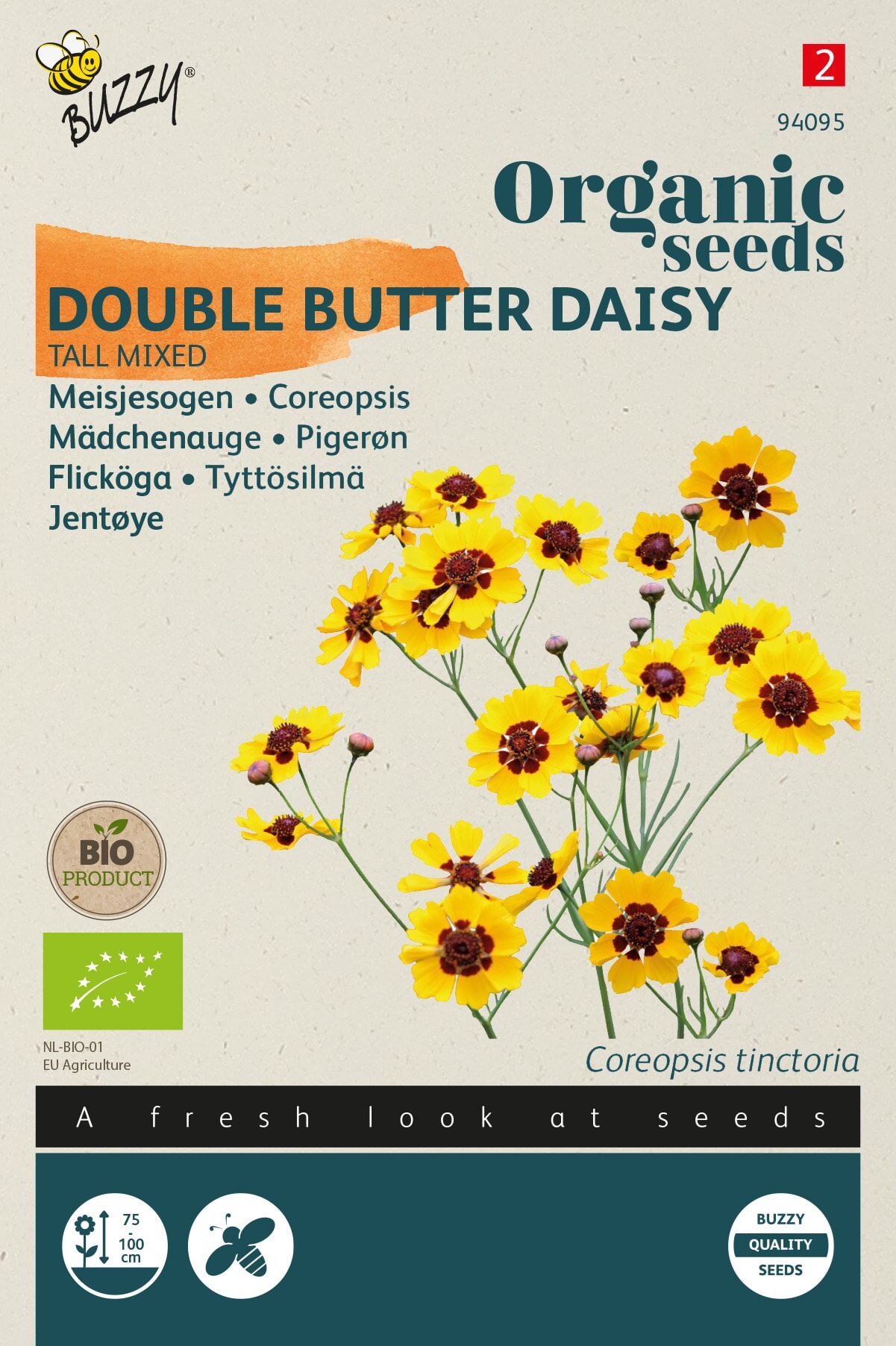 Buzzy Organic Calliopsis Hoge Gemengd (Coreopsis) - Overvloedige Bloeier - Aantrekkelijk voor Bijen - Ideaal voor Borders en Pluktuintjes afbeelding