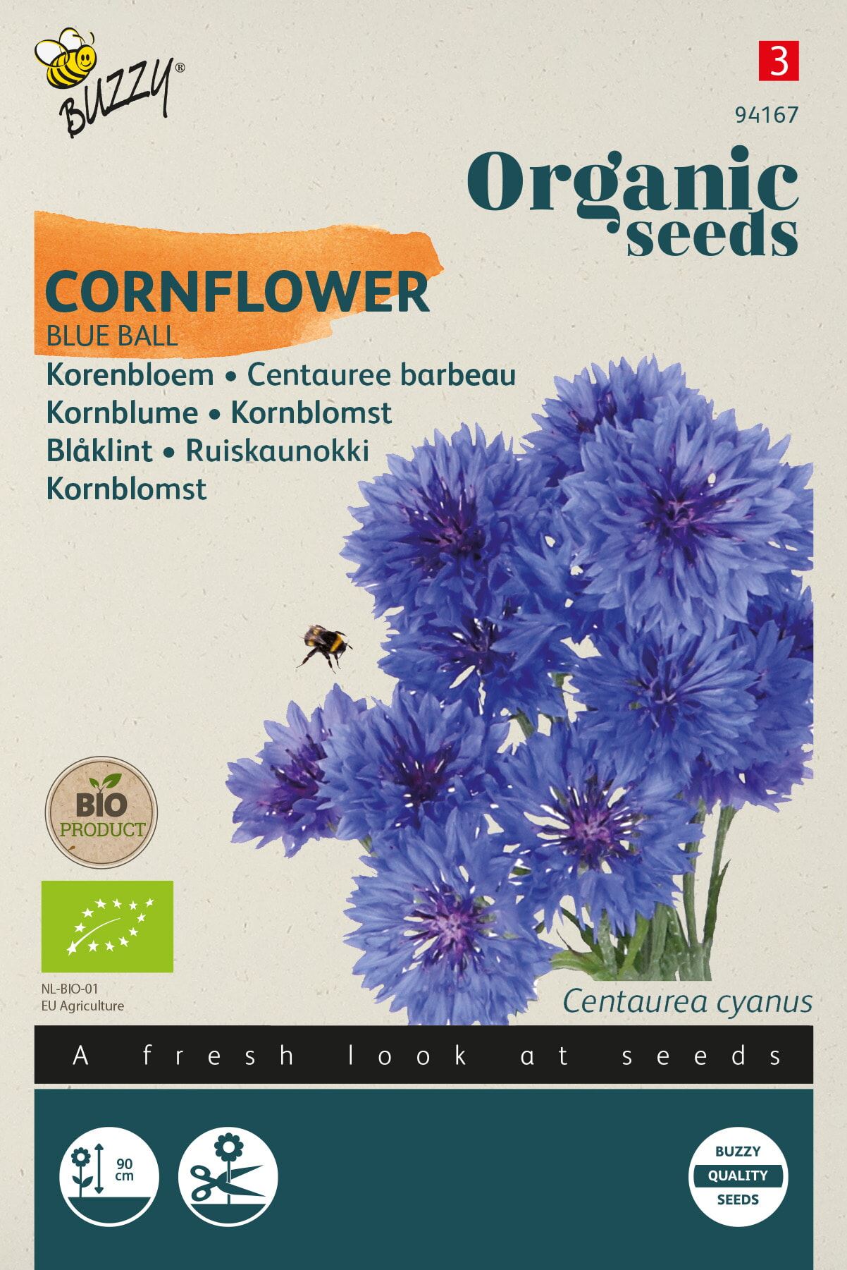 Buzzy Dubbelbloemige Korenbloem Blue - Rijkbloeiend - Geschikt voor Verwildering en Snijbloemen afbeelding