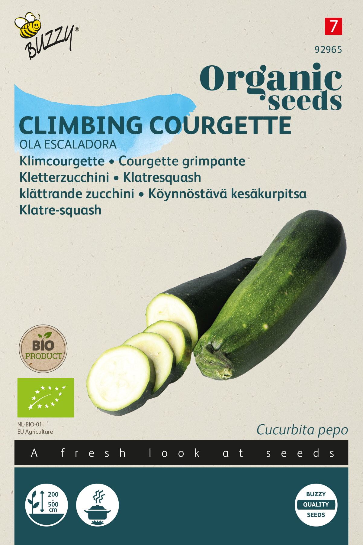 Buzzy Organic biologische courgette Ola Escaladora (Klimcourgette) - Groentenzaden - Ca. 6 zaden afbeelding