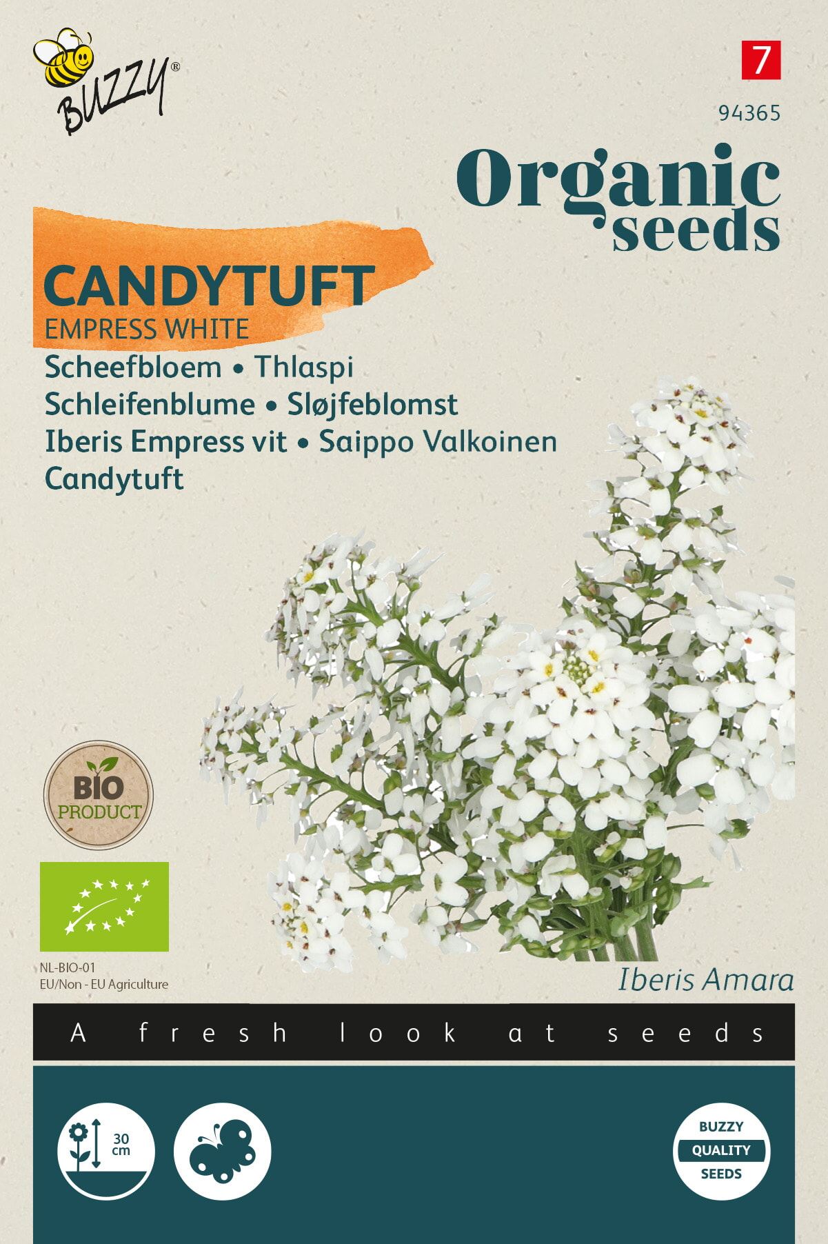 Buzzy Organic biologische Iberis (Scheefbloem Empress) - Bloemenzaden - Ca. 1 gram afbeelding