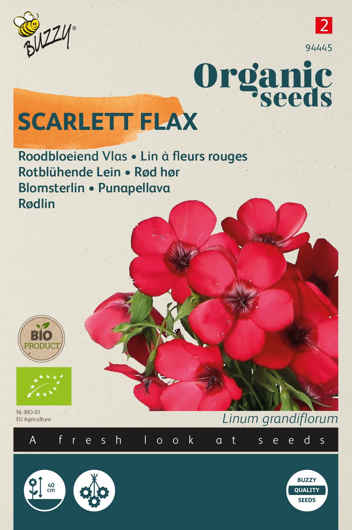Buzzy Organic Linum Rubrum Grandiflorum - Prachtige Rode Vlas - Geschikt als Snijbloem - Bloei van mei tot september afbeelding