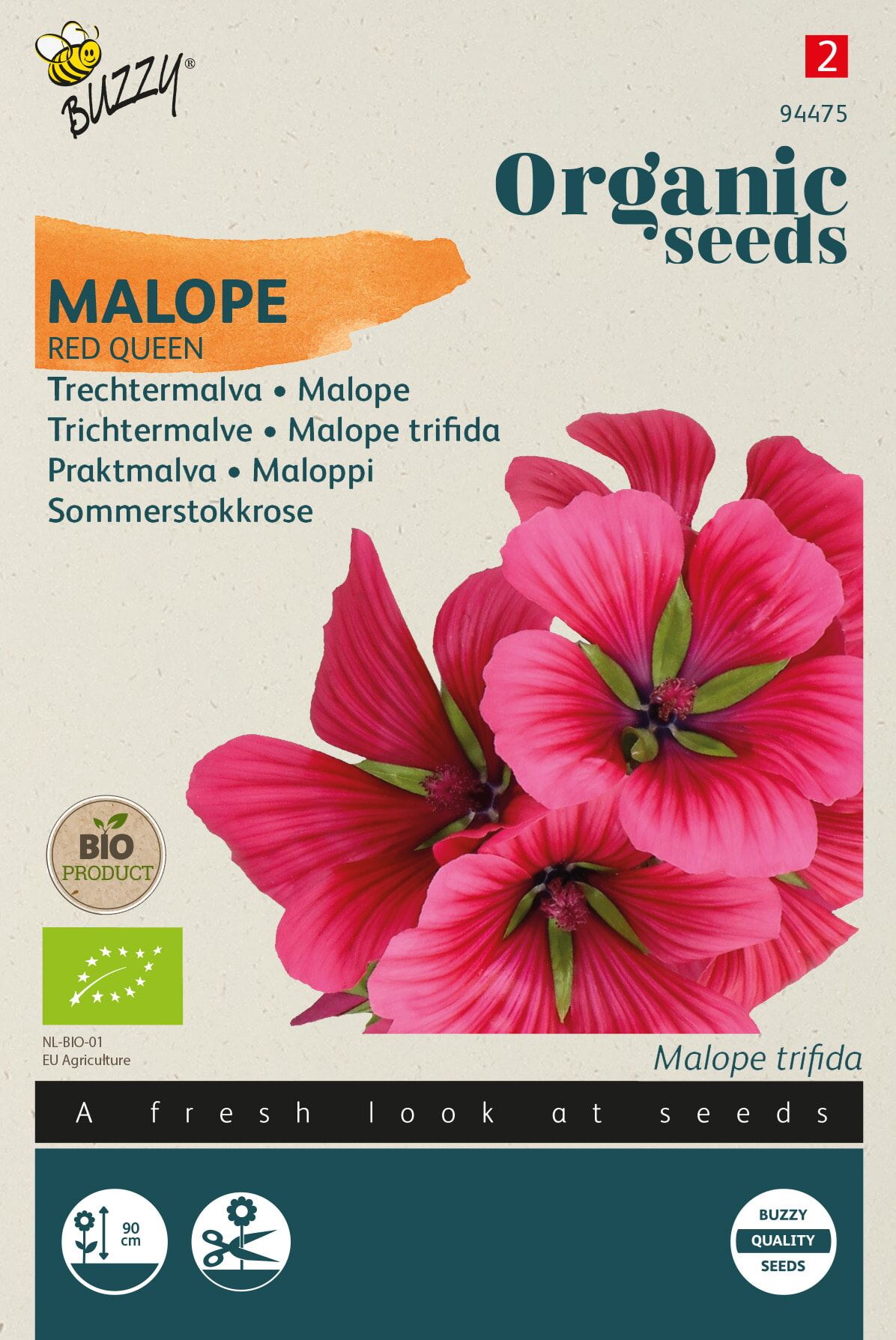 Buzzy Organic Malope Rood - Trechtermalva met Prachtige Contrasterende Nerven - Lang Houdbaar als Snijbloem afbeelding