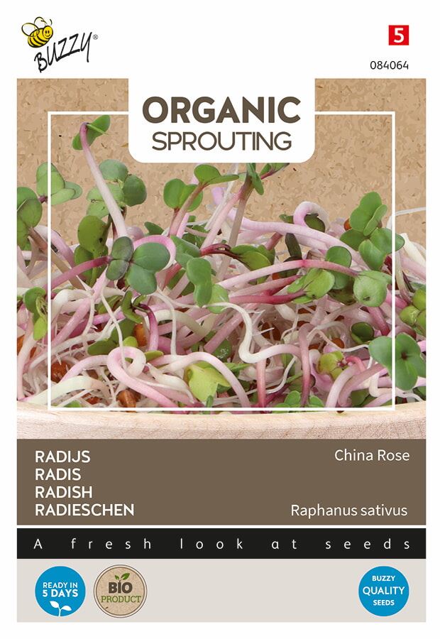 Buzzy Organic biologische Sprouting Radijs'China Rose'- Kiemgroente - Groentenzaden - Ca. 30 gram afbeelding