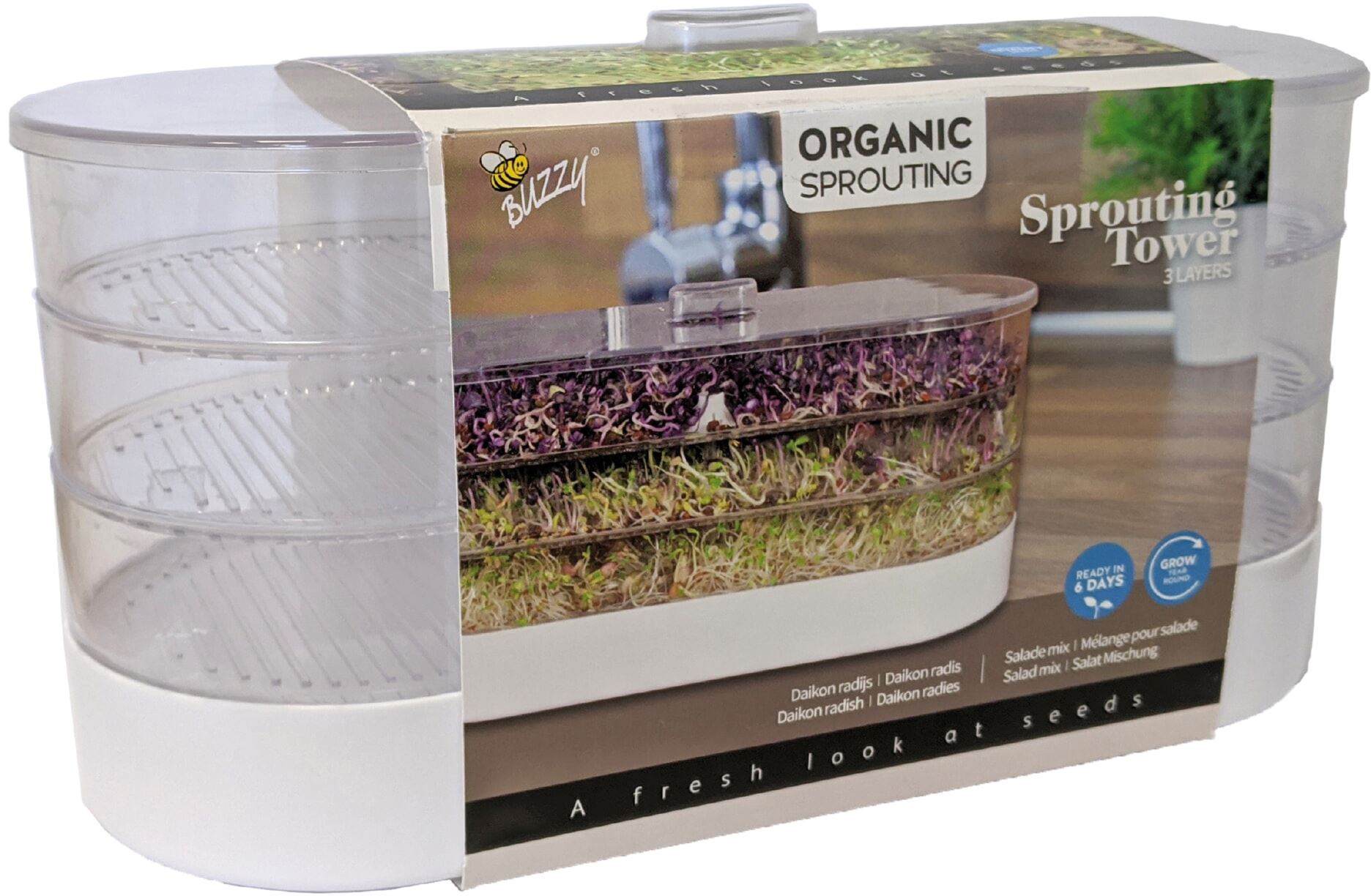 Buzzy® Organic Sprouting Tower 4-laags inclusief zaden afbeelding