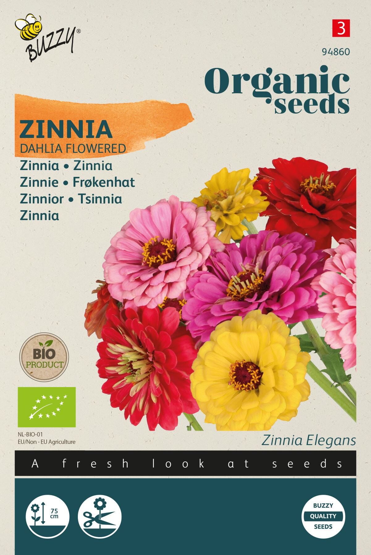 Buzzy Dubbele Dahliabloemige Zinnia Mix - Uitstekende Snijbloemen - Langdurige Bloei juli-oktober afbeelding