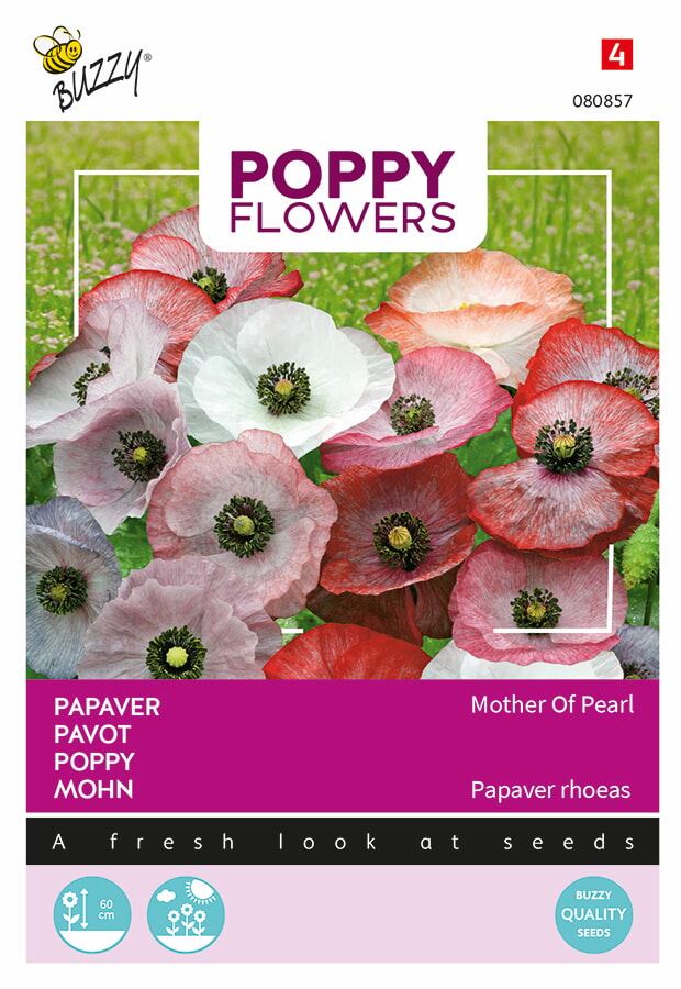 Buzzy Poppies of the World'Mother of Pearl'papaver (Papaver Rhoeas) - Bloemenzaden - Ca. 0,08 gram afbeelding