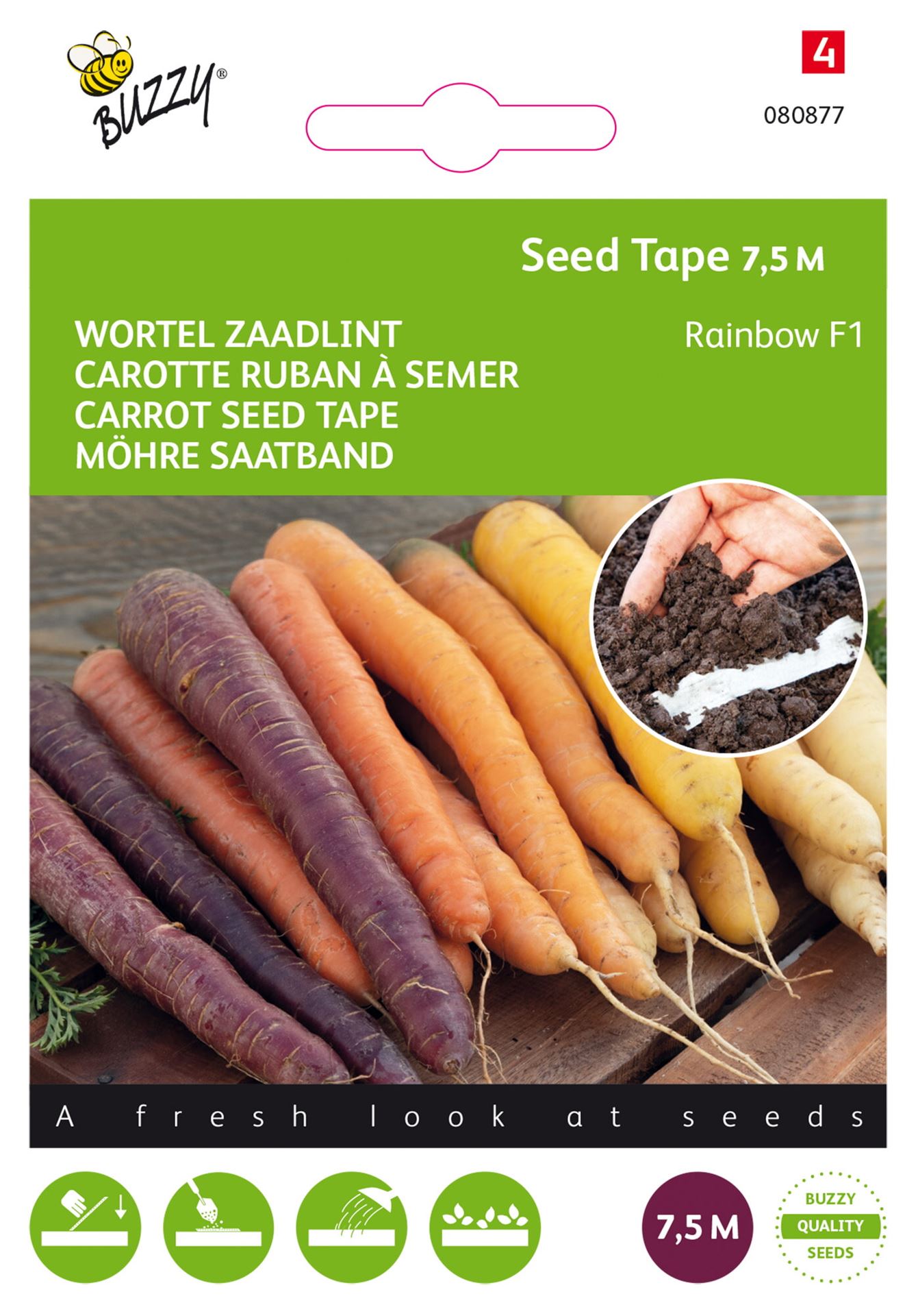 Buzzy® Zaadlint Wortel zaden - Rainbow F1 afbeelding