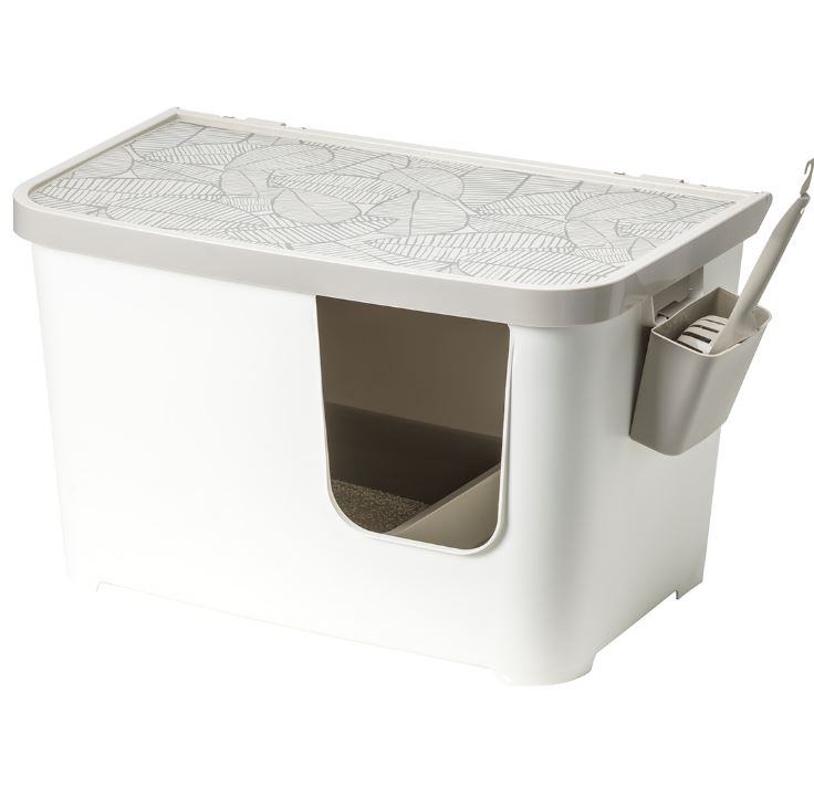 Moderna Kattenbak Casetta - 45 x 45 x 76 cm - Met binnenbak&schepje - Grijs Wit afbeelding