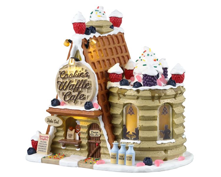 Lemax -'Cookie's Waffle Café'- Verlicht gebouw - Exclusief adapter (Werkt op batterijen) afbeelding